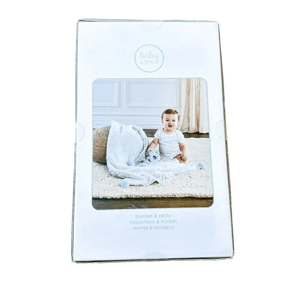 Brand New Baby Aspen Luxury Baby Blanket & Rattle Gift Set (Blue)